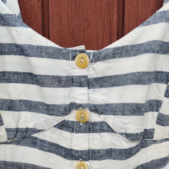 MAEVE ANTHROPOLOGIE | Linen Blend Striped Button Maxi Or Midi Dress Nautical 12P - Picture 6 of 16